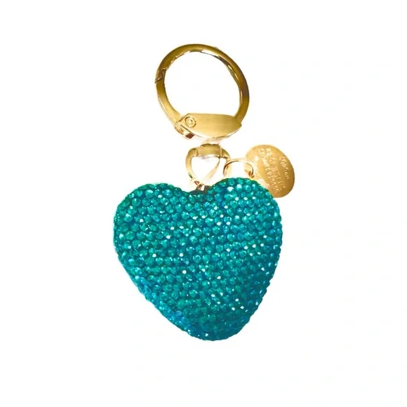 Blingy Gold and Blue Heart Bag Charm/ Bag Keychain - Picture 3 of 5